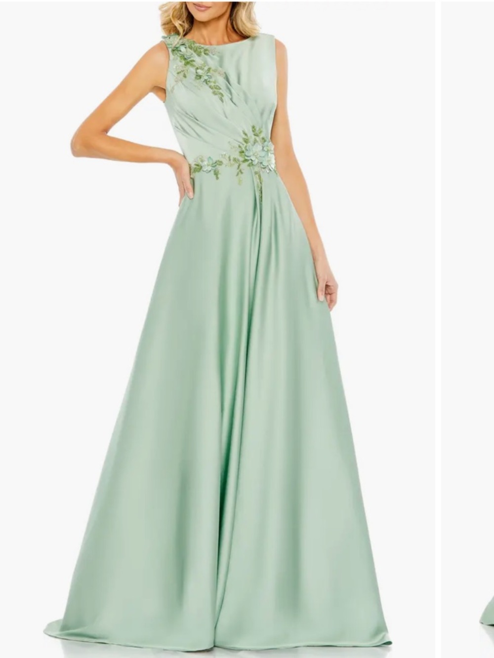 NWT Mac Duggal Floral Applique Sleeveless A-Line Gown in Sage Size 4 READ